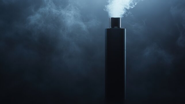 A vaping device on a dark background with soft lighting. Featuring futuristic design and vapor trails