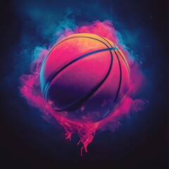 Vibrant Colorful Basketball Surrounded by Colorful Smoke Effects