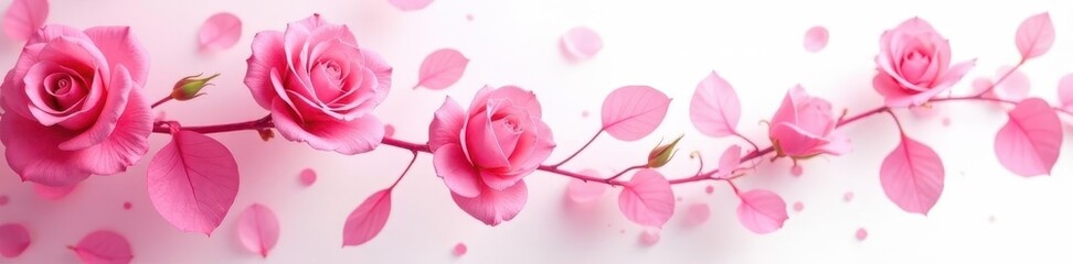 Fototapeta premium Delicate pink rose petals swirl on a white background in a whimsical design , pink roses, dessert
