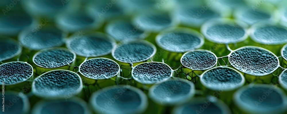 Poster Ocean acidification concept. Close-up view of microscopic plant cells showcasing intricate patterns and textures.