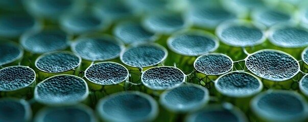 Ocean acidification concept. Close-up view of microscopic plant cells showcasing intricate patterns and textures.