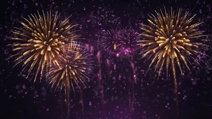 Fototapeta premium Dark Violet Sky with Exploding Gold Fireworks and Bokeh