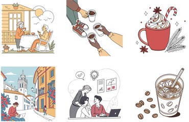 Cozy Autumn Coffee Bundle.  A Delicious Drink Collection Illustrations