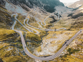 Transfăgărășan Serpentine Road – Aerial Drone View of Romania’s Iconic Mountain Highway