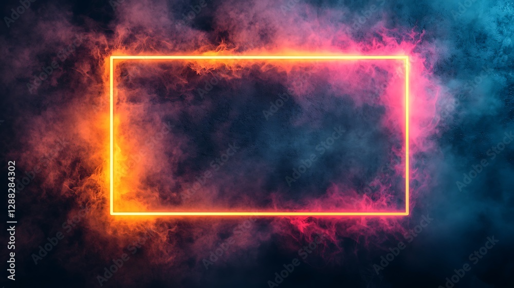 Aufkleber neon rectangle frame in smoky background