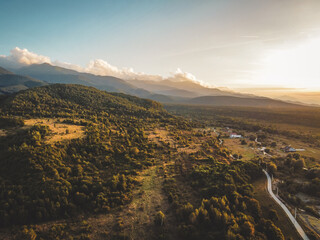 Transfăgărășan Road at Sunset &ndash; Aerial Drone View with Mountains in the Background