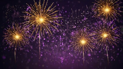 Obraz premium Dark Violet Sky with Exploding Gold Fireworks and Bokeh