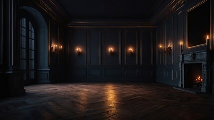 Empty Elegant Dark Room with Candlelight