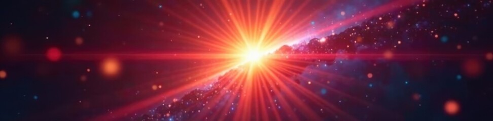 Intense light rays, optical lens flare, sharp focus, color, effect