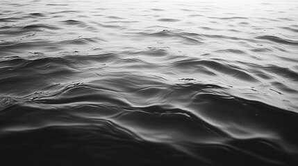 Naklejka premium A mesmerizing, monochrome vista captures the serene expanse of dark gray water. Its mirror-like surface reflects an ethereal play of light and shadow, inviting contemplation beneath its tranquil facad