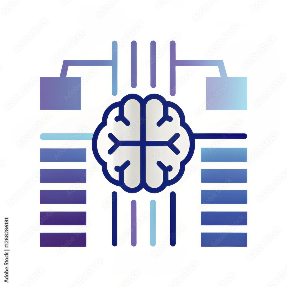 Poster digital brain surrounded by data and graphs representing ai and technology concepts