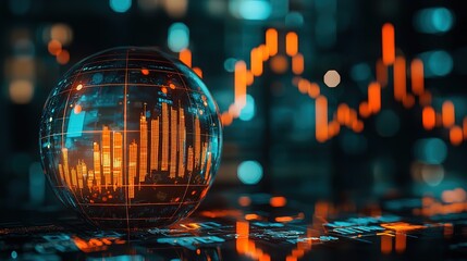 investor prediction, forecasting, stock market chart with candlestick in the crystal globe. ,8k image