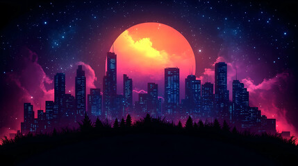 Fototapeta premium Cityscape Night Sky Sunset Horizon