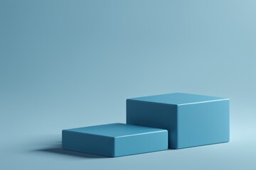 Obraz premium Two blue square podiums on light blue background