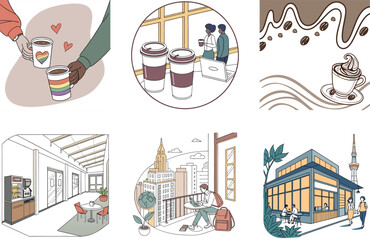 Smiling Black Woman Coffee Shop Owner's Bundle Coffee Collection Illustrations