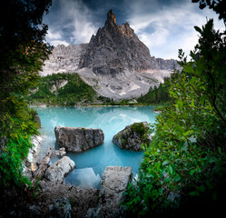  Lago di Sorapis, Dolomites Alps, Italy, Europe. View of Sorapis Lake in Dolomites mountains.