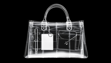Secrets in Transit – Suggesting the mystery of what people carry unseen.   Bag X-ray scan.  Generative AI.