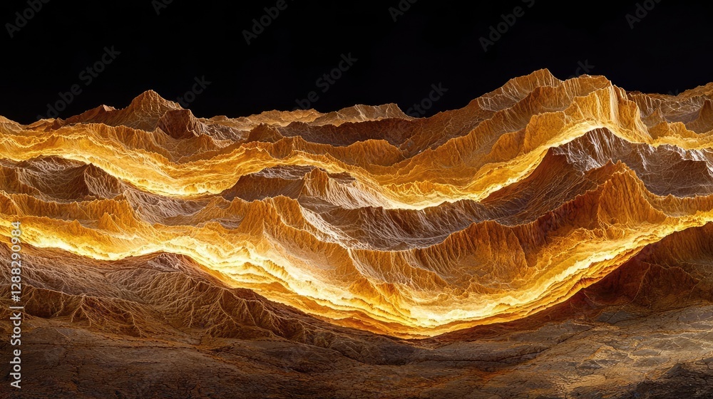 Poster weathering process concept. stunning illuminated mountain range showcasing vibrant golden hues and i