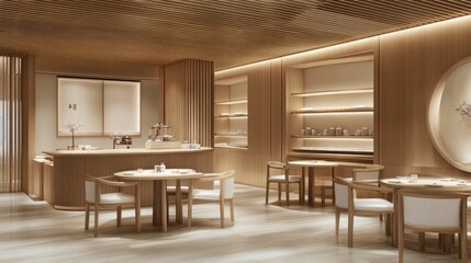 A Japanese-style tea room with wooden elements and a serene ambiance.