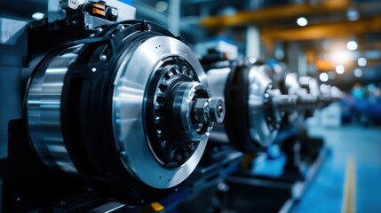 Fototapeta premium Close-up of precision-engineered industrial motors in a modern manufacturing facility