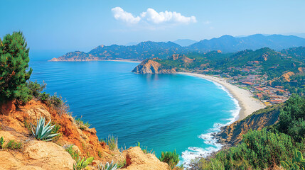 Fototapeta premium Coastal View, Italian Bay, Sunny Day