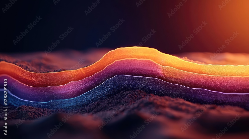 Poster Weathering process concept. Abstract layered colors resembling geological formations or wave patterns.