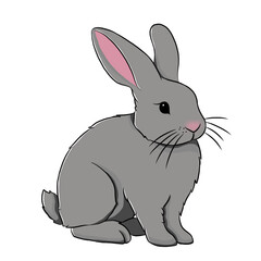 Gray rabbit cartoon, vector illustration, rabbit icon isolated on white background.