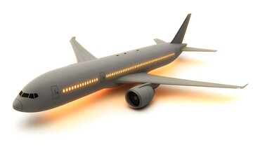 A 3D Illustration of a Commercial Airplane with Orange Lights on White Background