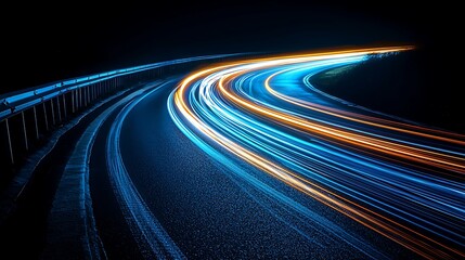 Fototapeta premium Night Road Curves, Light Trails, Highway, Abstract, Motion