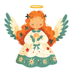 Cute little angel girl with wings and a halo over her head.