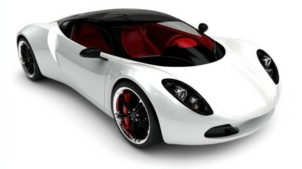 Naklejka premium Sleek White Sports Car With Black Accents and Red Interior in Isolation. Generative AI
