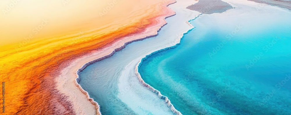 Poster weathering process idea. a vibrant aerial view of colorful waves meeting the shore in harmony and tr