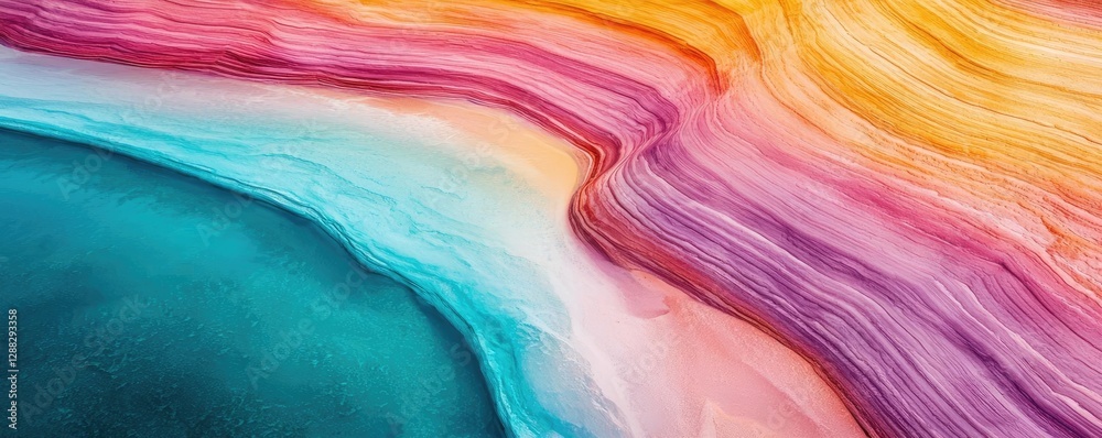 Poster Weathering process idea. Vibrant abstract landscape with flowing colors and dynamic textures in a serene environment.