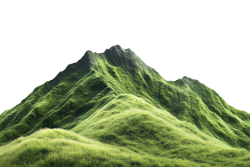Green grassy mountain landscape with rolling hills and peaks isolated on transparent background