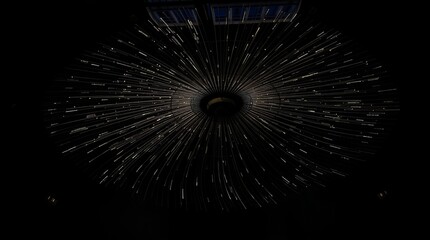 Obraz premium An intricate modern chandelier with rays of light radiating from its center, creating a striking visual display.