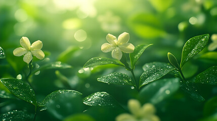 Delicate flowers, morning light, garden