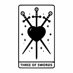 Tarot Card Three of Swords Minimalist Line Art
