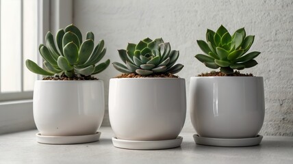 Obraz premium Two Potted Succulents in White Pots on White Background