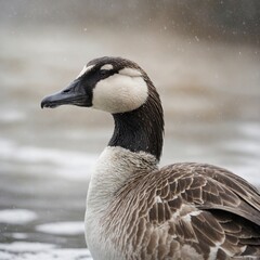 A goose in a painterly, soft-focus style with a pure white background.
