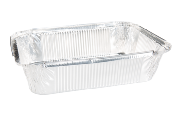 empty steel container chrome aluminum tray to receive food on png isolated transparent background