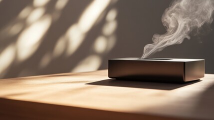 A vaping device on a simple, white background. Featuring clean design and gentle vapor