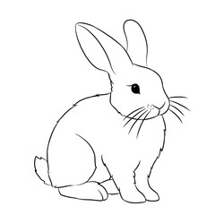 Rabbit cartoon, vector illustration, rabbit icon isolated on white background. Line art.