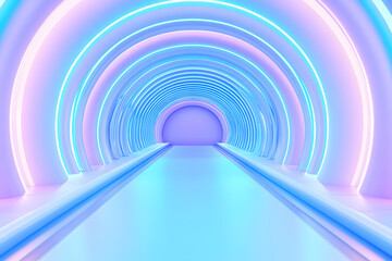 Blue science fiction space warehouse interior, technology space square platform background