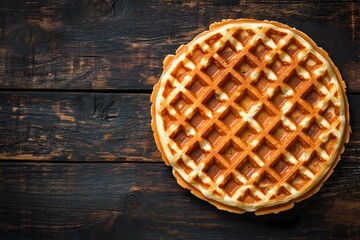 Delicious breakfast waffle artwork with caramel drizzle, fresh fruit, and crispy texture, ideal for culinary posters and food industry ads, in a gourmet illustration style