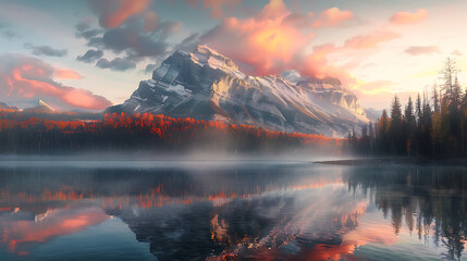  Dreamy Mountain Landscape Reflected in a Calm Lake at Dusk