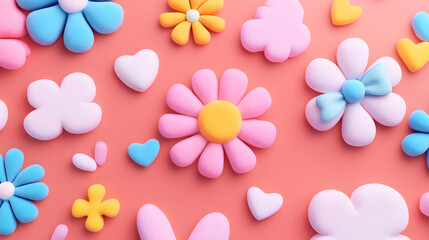Cute plush flower pattern texture spring material 3D graphics
