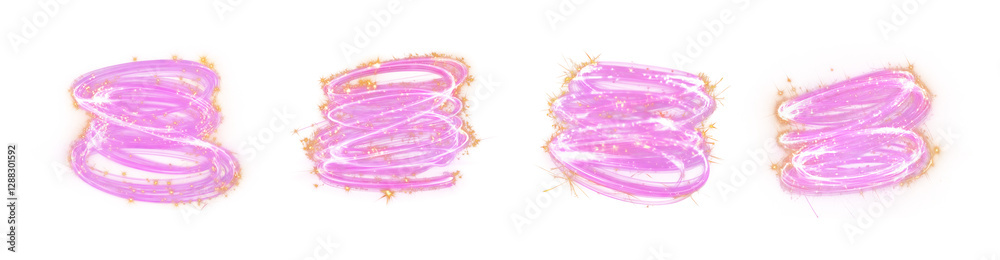 Poster neon light circle effect, glow circle with gold sparkles, pink glitter glow circles and sparkling fl