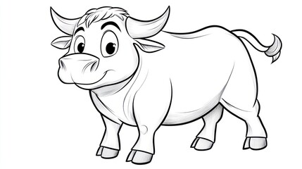 Fototapeta premium Cartoon Ox Standing, Smiling, White Background, Agriculture, Farm, Happy, Animal, Cute, Vector, Illustration