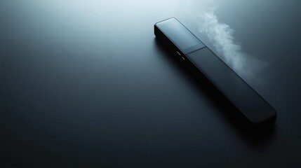A vaping device on a smooth gray background. Featuring sleek, tech-forward design and vapor trails
