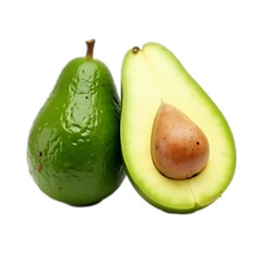 Fresh Green Avocado with Half Cut Isolated on Transparent Background